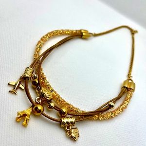 Necklace with Frosty Murano leather and plain leather with golfi gold chain
